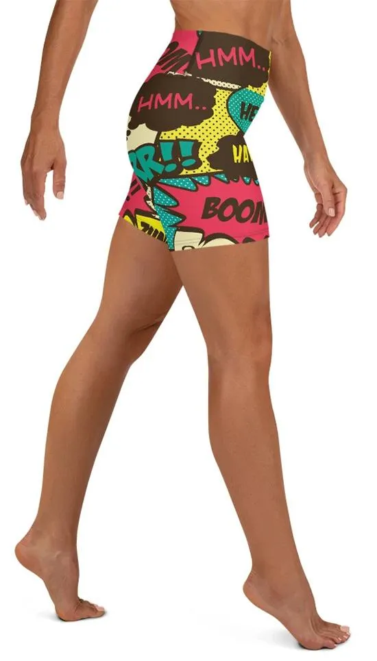 Retro Comic Book Yoga Shorts