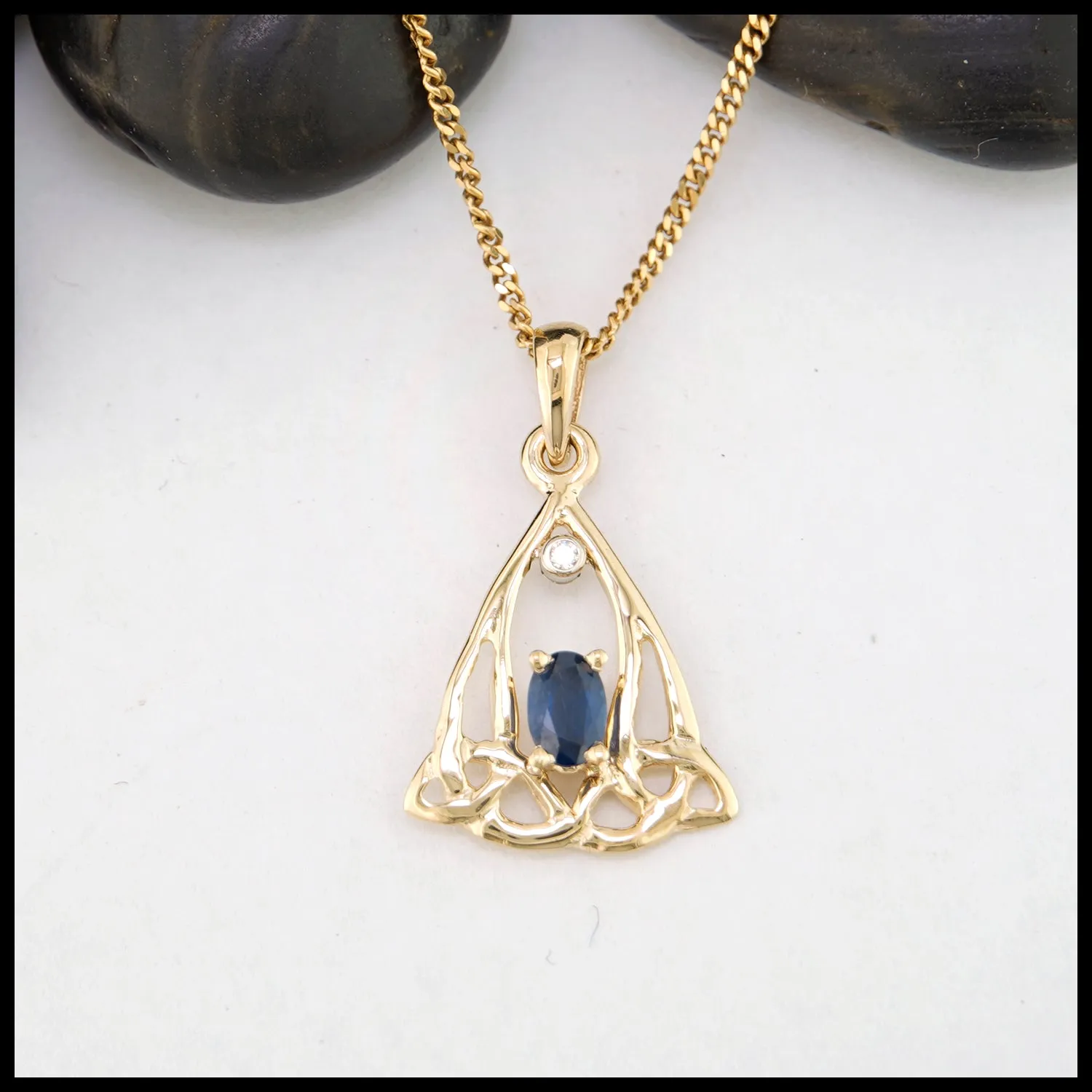 Sapphire Trinity Knot Pendant and Earring Set in 14K Gold