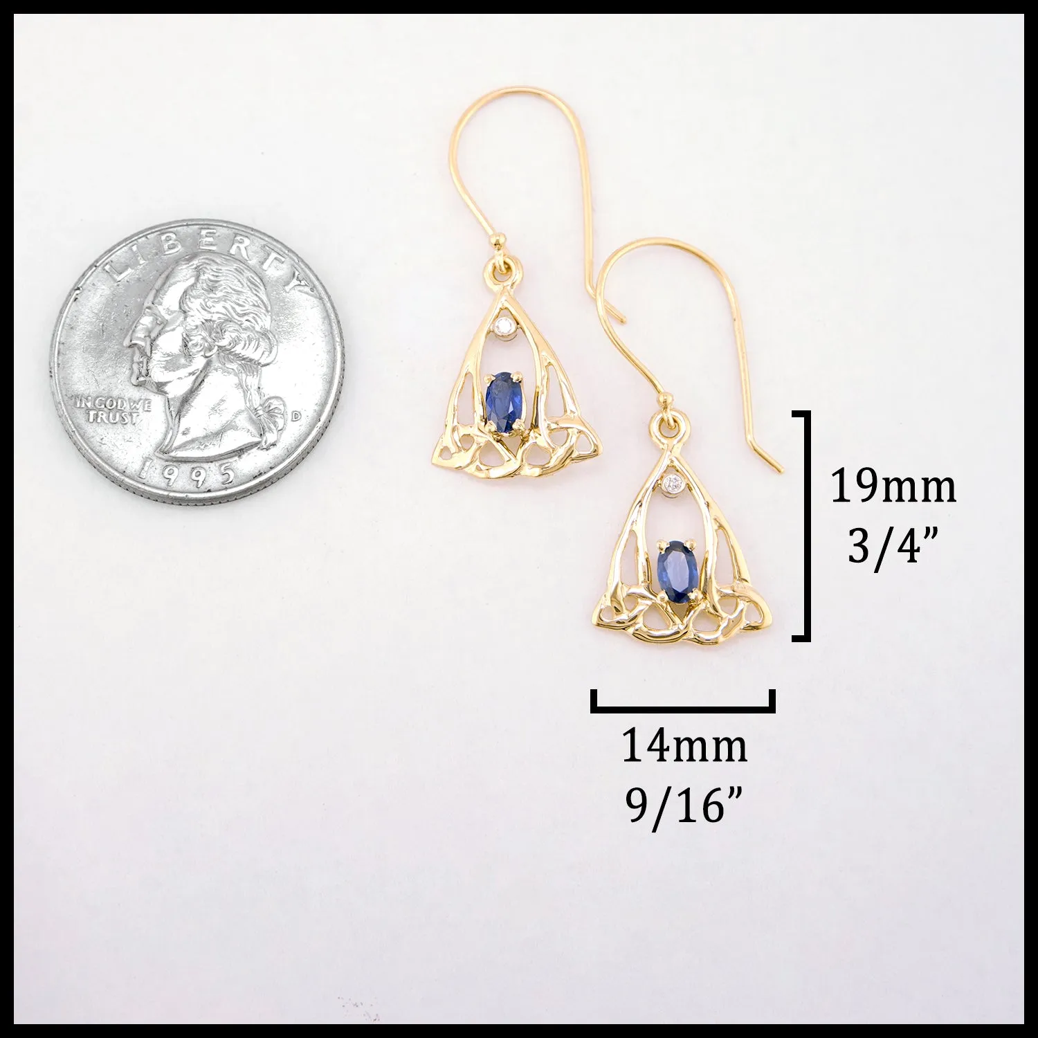 Sapphire Trinity Knot Pendant and Earring Set in 14K Gold