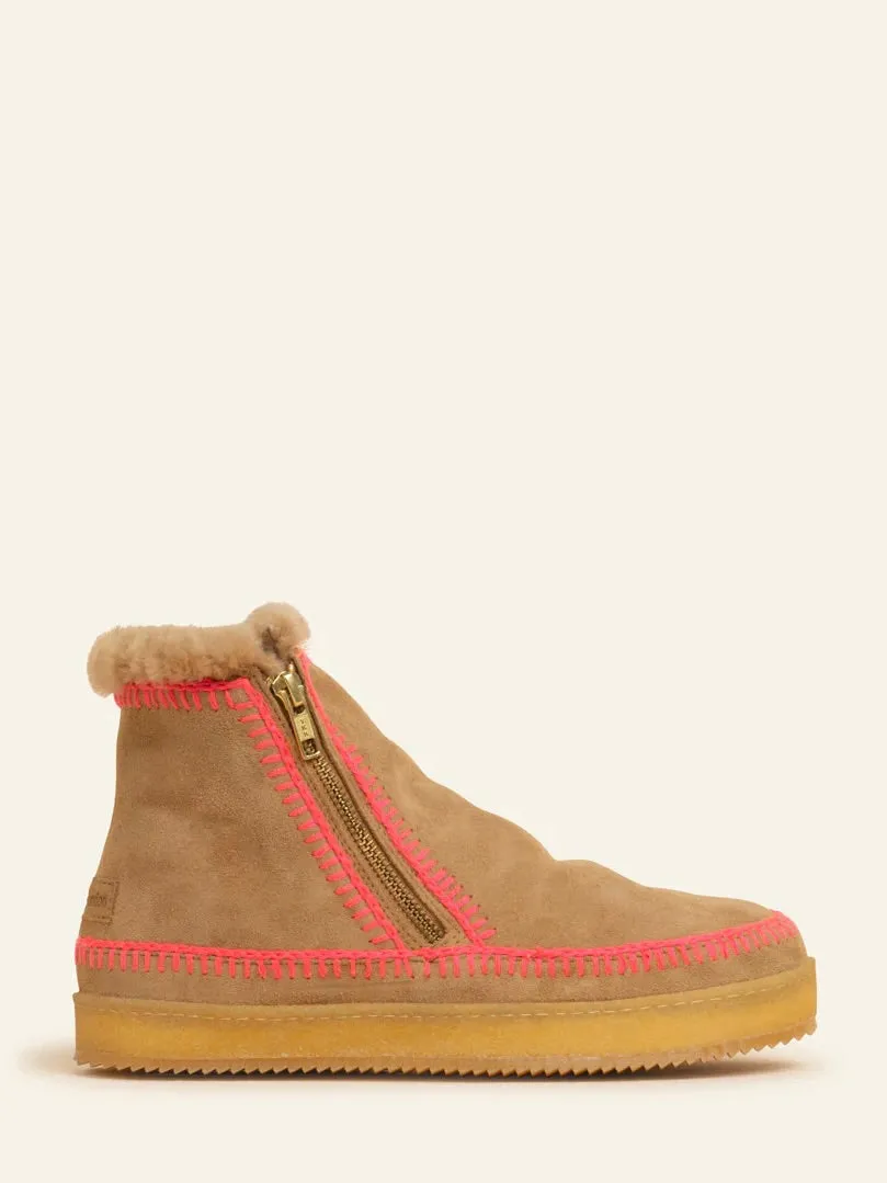 Setsu Crochet Crepe Boot - Saffron & Pink