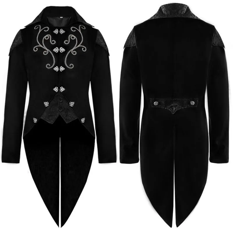 Steampunk Tailcoat Jacket for Men Victorian Medieval Vintage Lapel Frock Blazer Coat