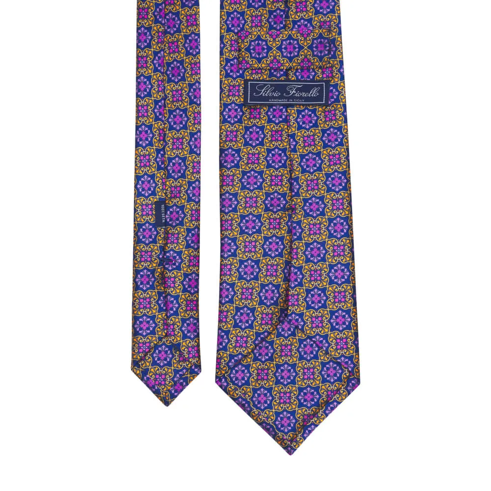 The Prince Yellow Blue and Purple Duchesse Silk Tie