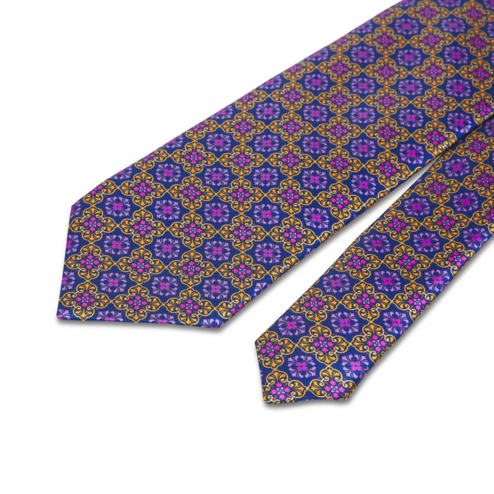 The Prince Yellow Blue and Purple Duchesse Silk Tie