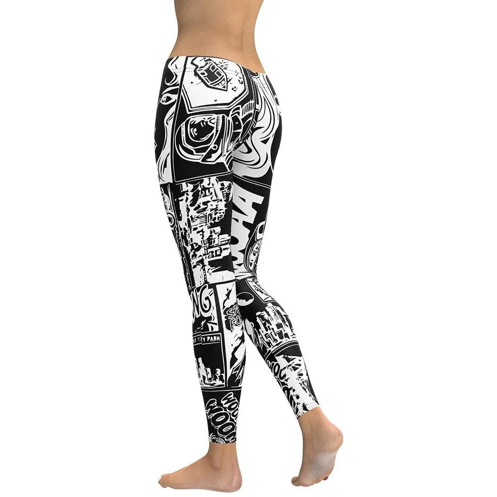 White & Black Comic Book Leggings