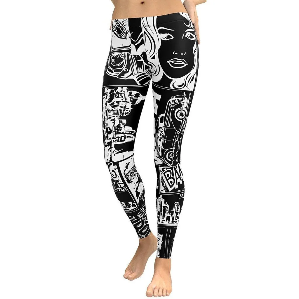 White & Black Comic Book Leggings