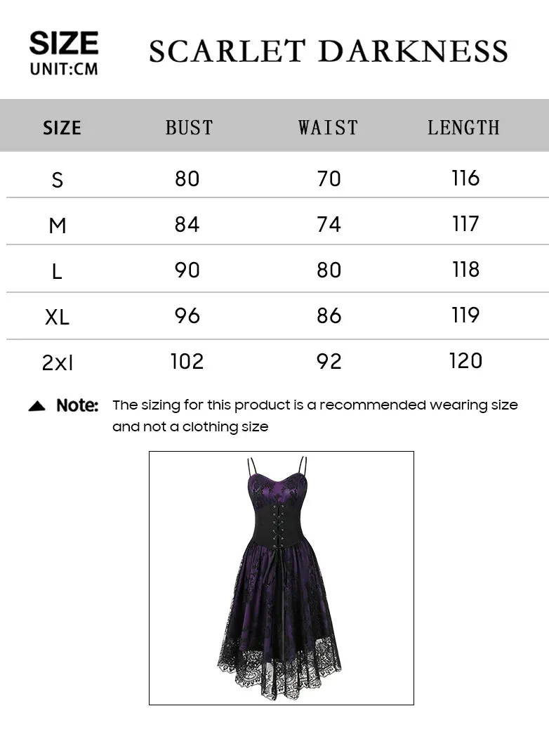 Women Gothic Spaghetti Strap Double Layer Dress with Belt