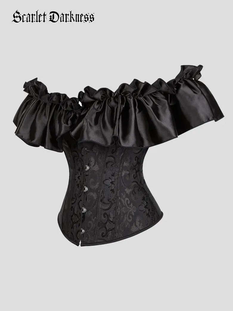 Women Victorian Gothic Corset Jacquard Satin Lace Bustier