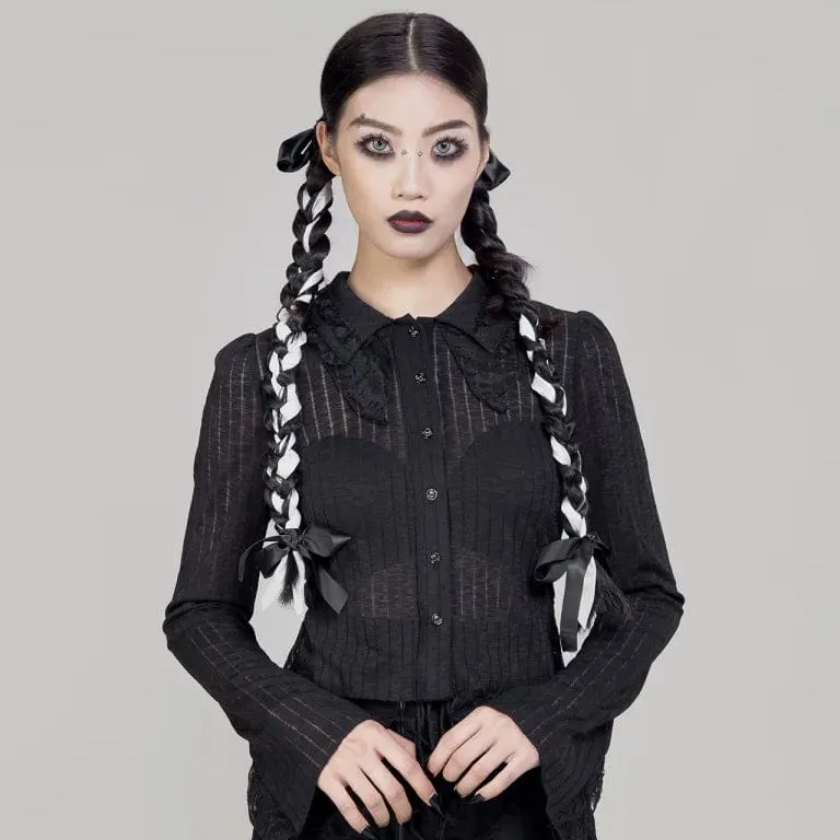 Women's Gothic Turn-down Collar Lace Splice Shirt