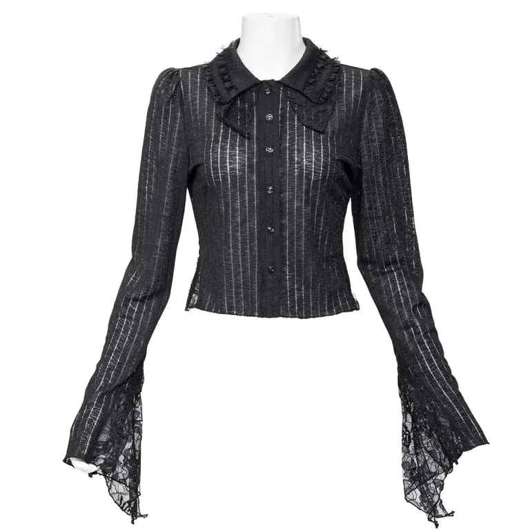 Women's Gothic Turn-down Collar Lace Splice Shirt