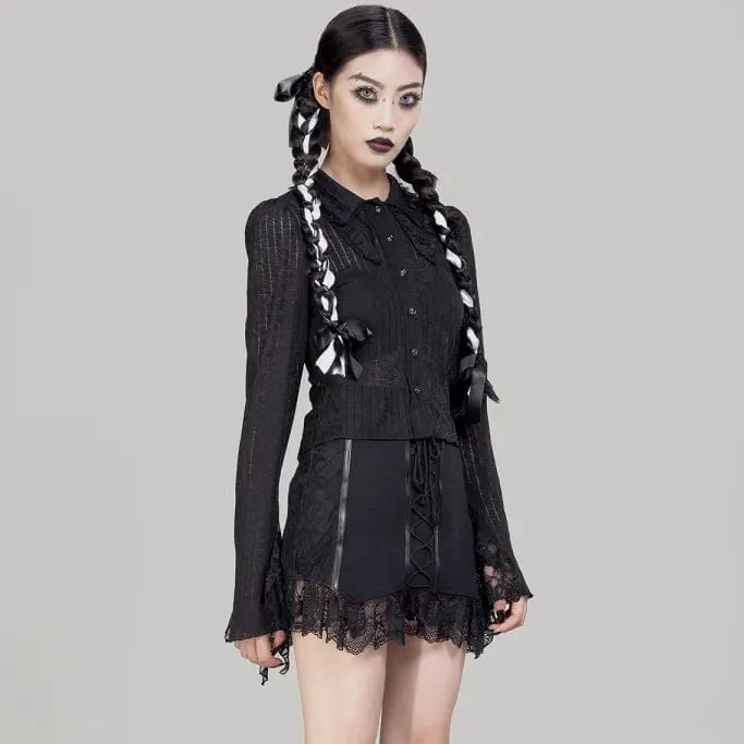 Women's Gothic Turn-down Collar Lace Splice Shirt