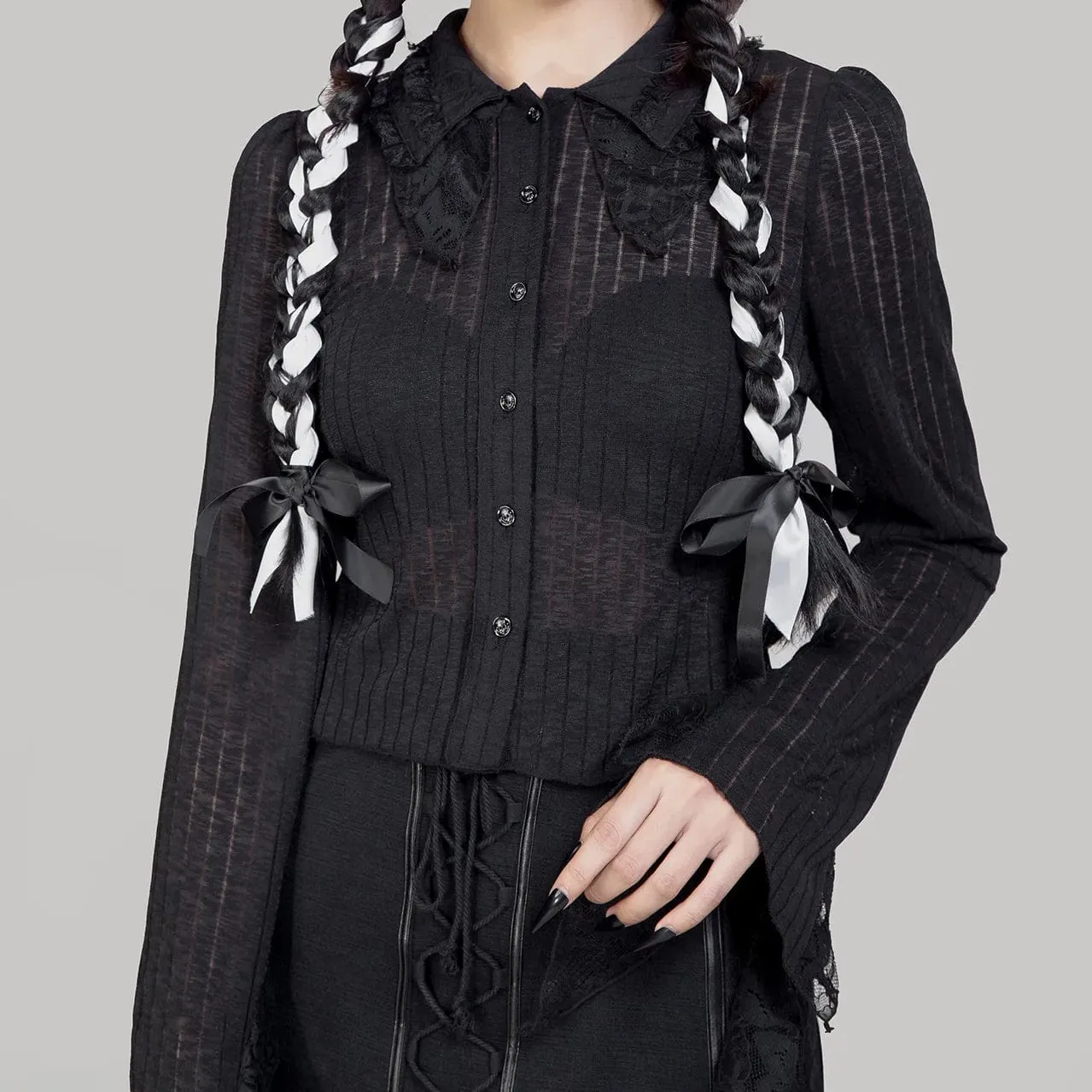 Women's Gothic Turn-down Collar Lace Splice Shirt