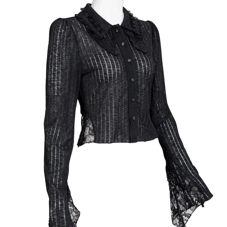 Women's Gothic Turn-down Collar Lace Splice Shirt