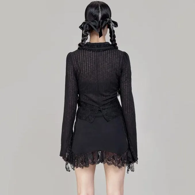 Women's Gothic Turn-down Collar Lace Splice Shirt